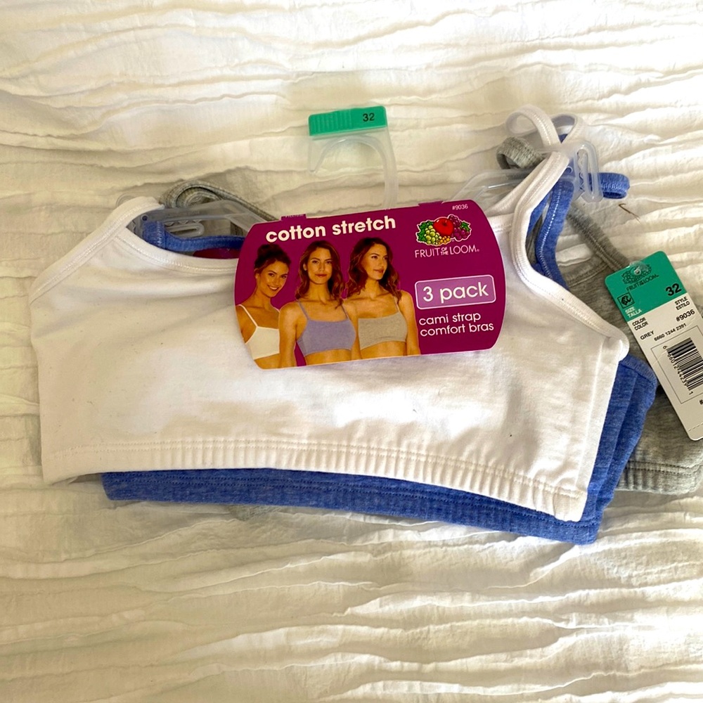 Fruit of the Loom 3Pack Cotton Cami Strap Comfort Bras Size 32